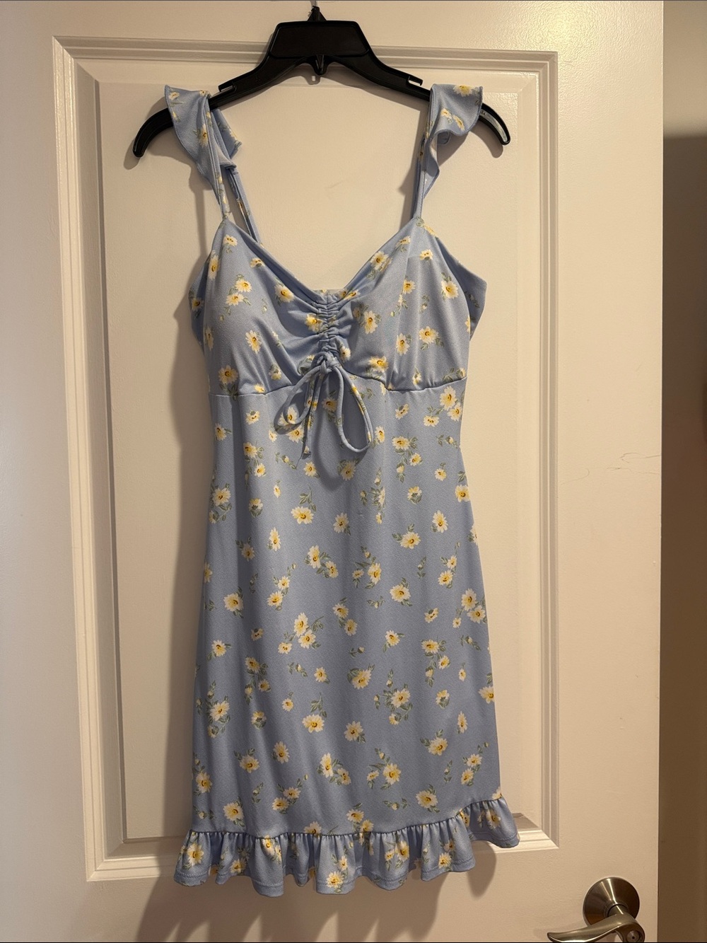 Planet Gold Light Blue Floral Midi Dress with Yellow & White Daisies
